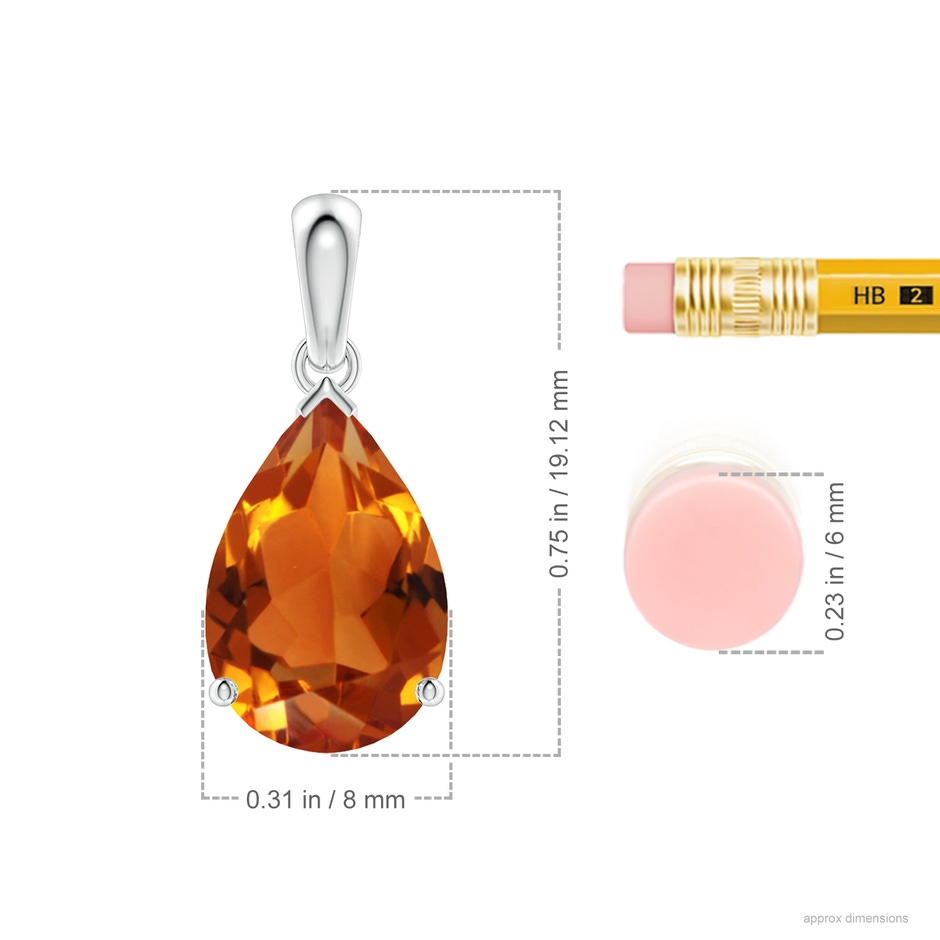12x8mm AAAA Pear-Shaped Citrine Solitaire Pendant in P950 Platinum ruler