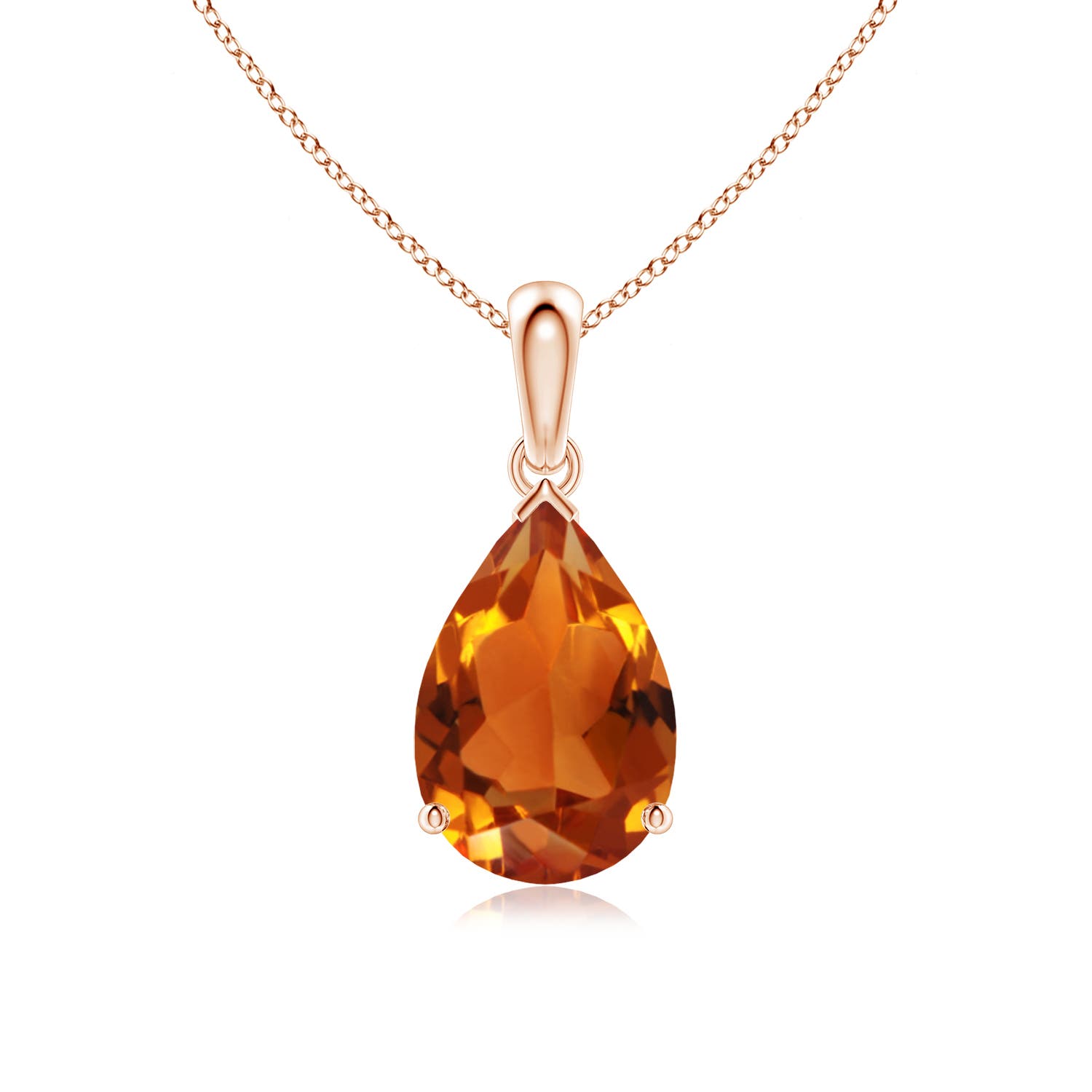 12x8mm AAAA Pear-Shaped Citrine Solitaire Pendant in Rose Gold