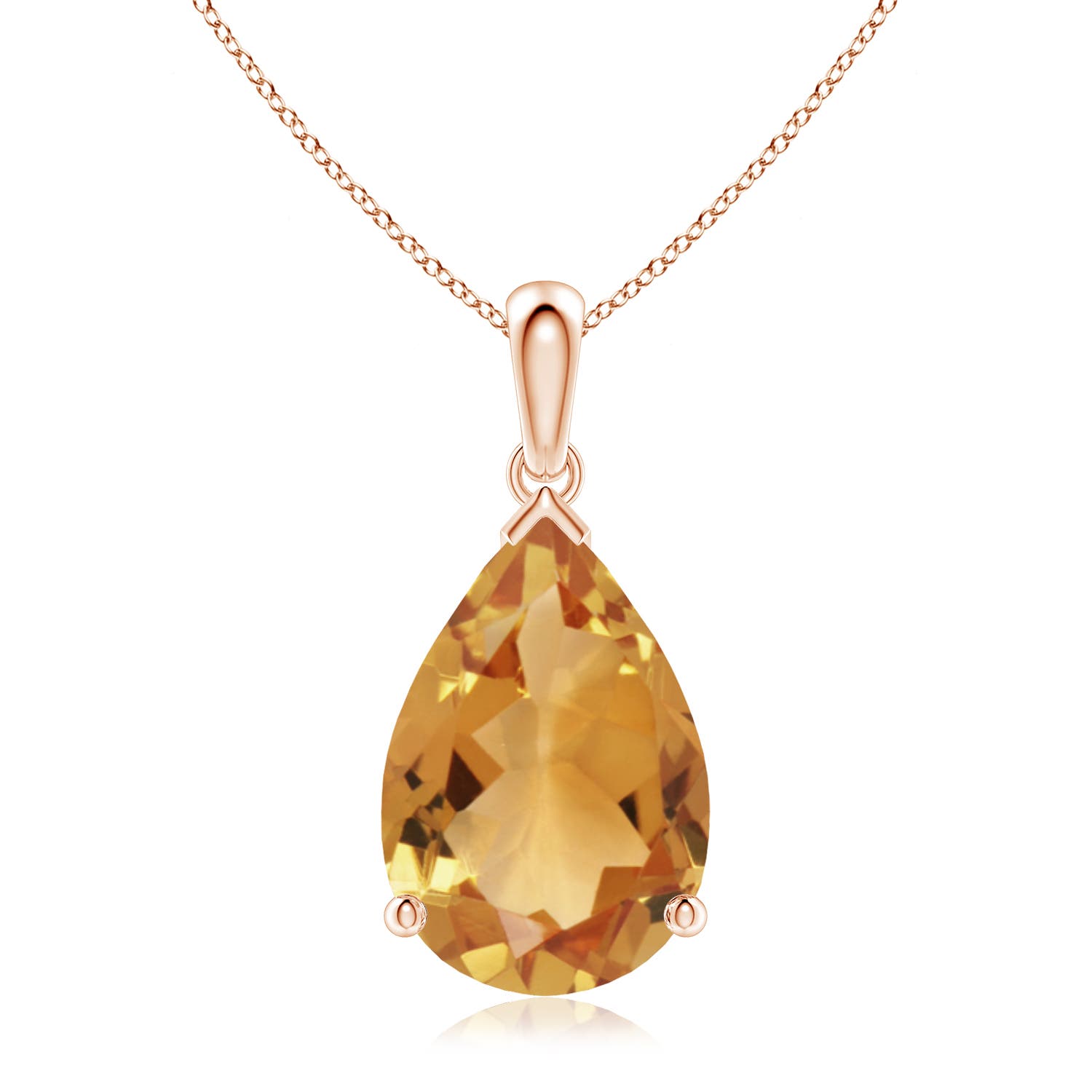 15x10mm A Pear-Shaped Citrine Solitaire Pendant in Rose Gold