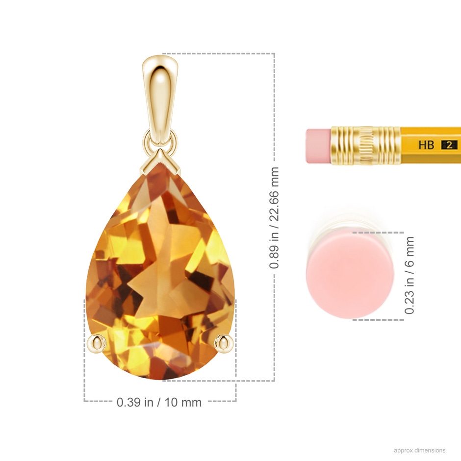 15x10mm AA Pear-Shaped Citrine Solitaire Pendant in Yellow Gold ruler