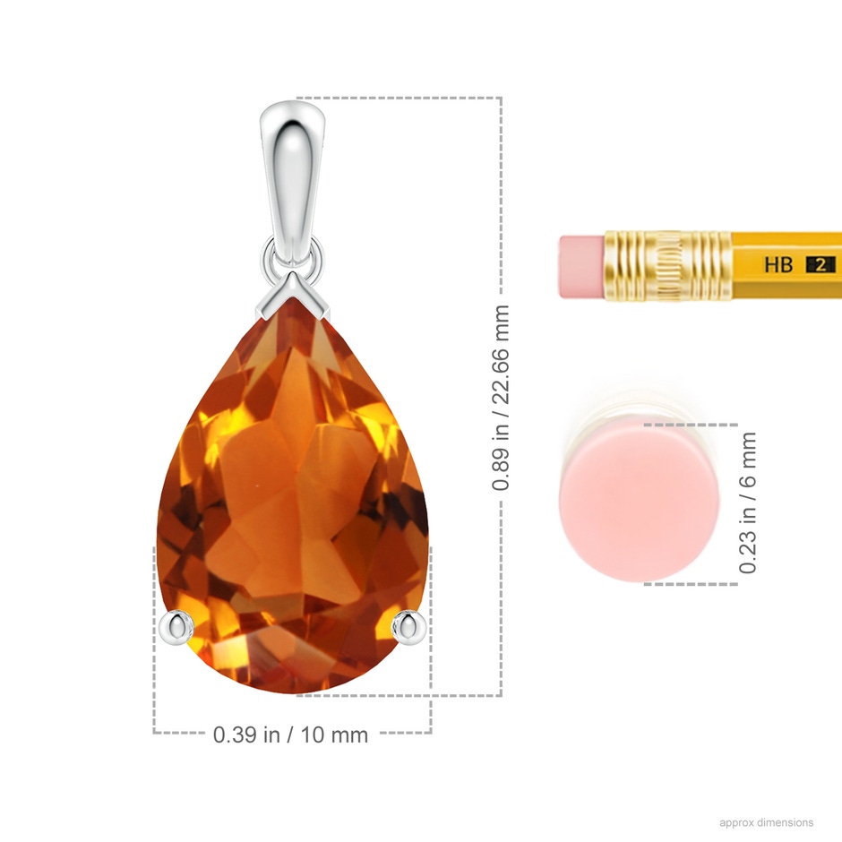 15x10mm AAAA Pear-Shaped Citrine Solitaire Pendant in White Gold ruler