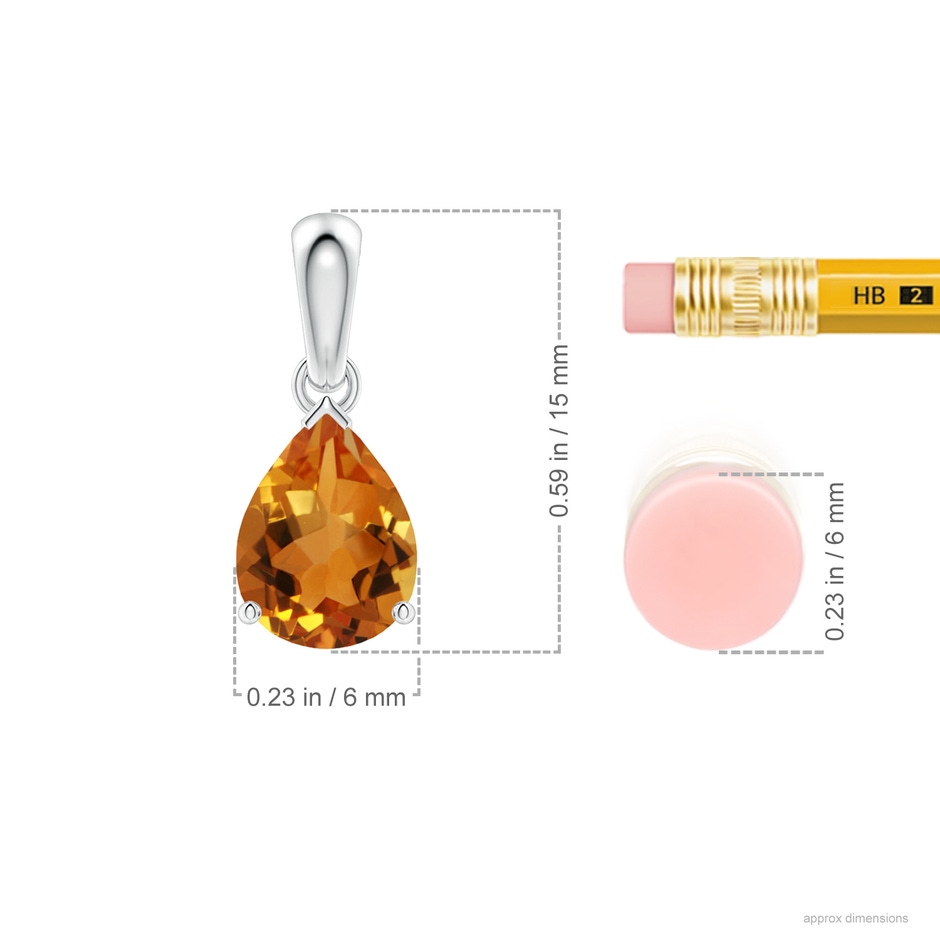 8x6mm AAA Pear-Shaped Citrine Solitaire Pendant in White Gold ruler