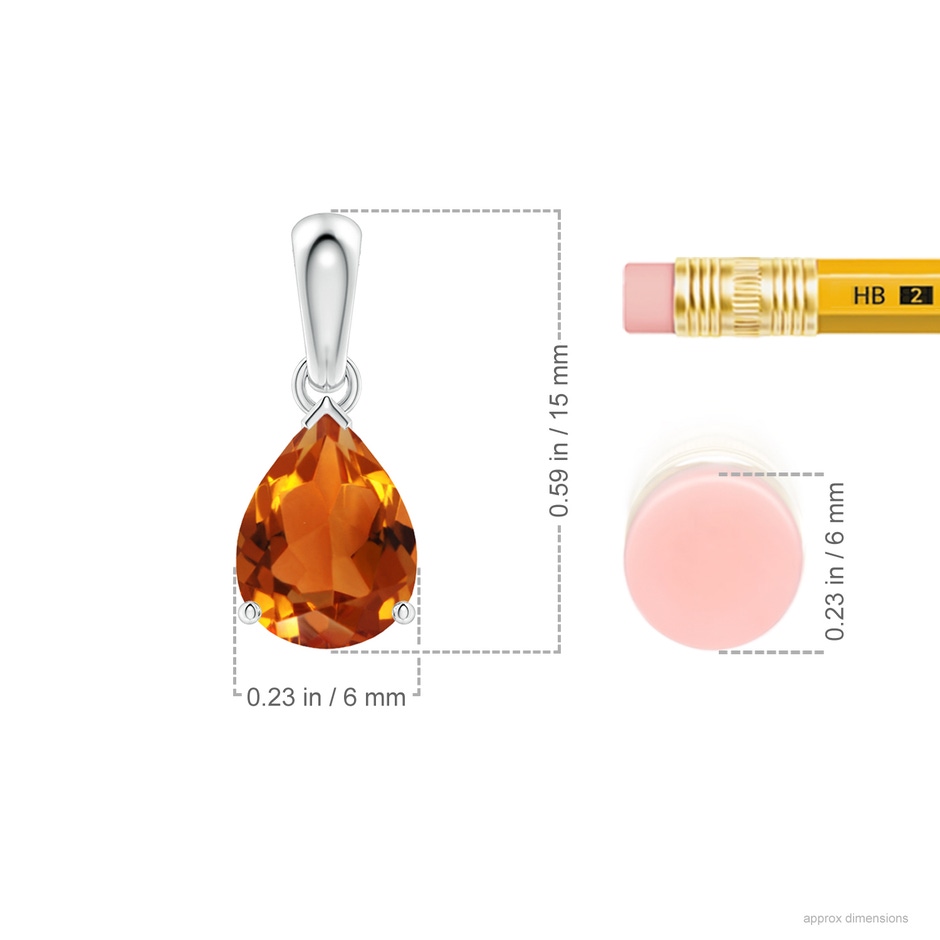 8x6mm AAAA Pear-Shaped Citrine Solitaire Pendant in P950 Platinum ruler