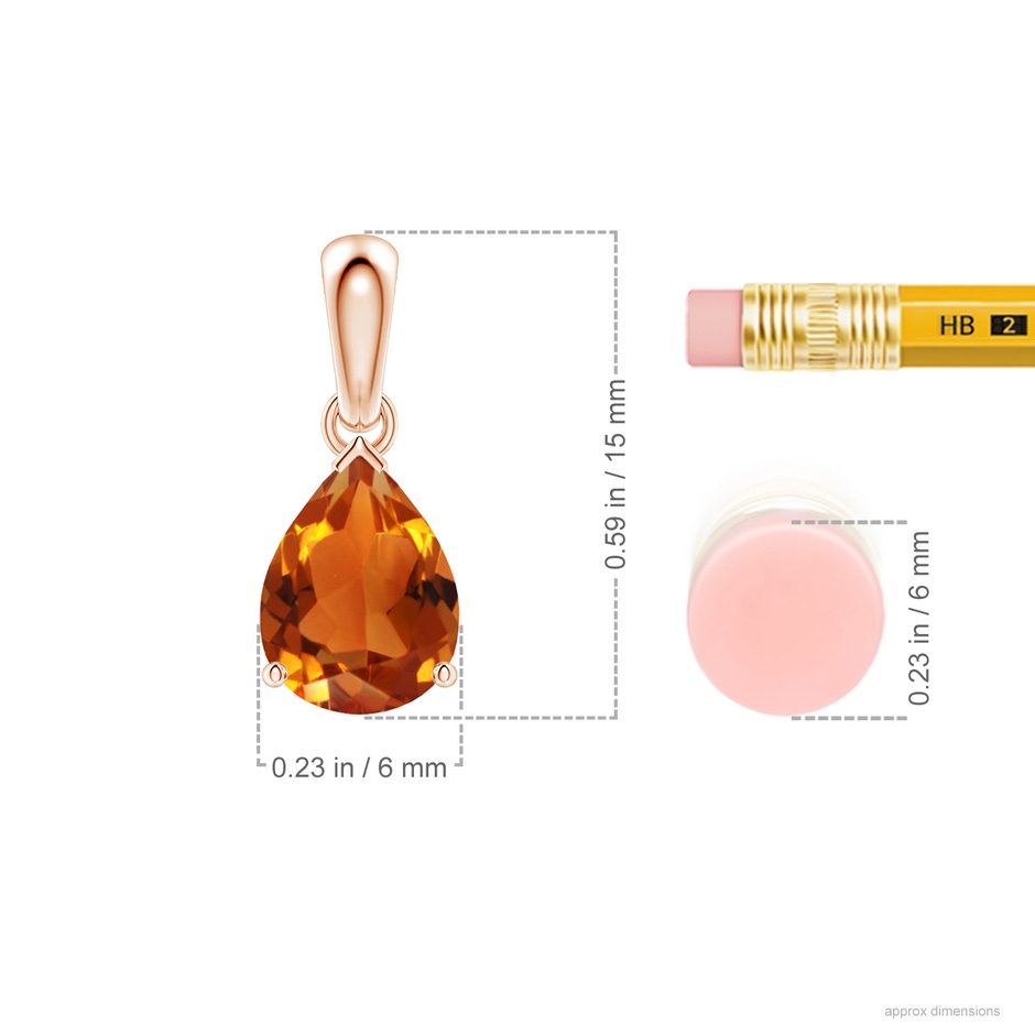 8x6mm AAAA Pear-Shaped Citrine Solitaire Pendant in Rose Gold ruler