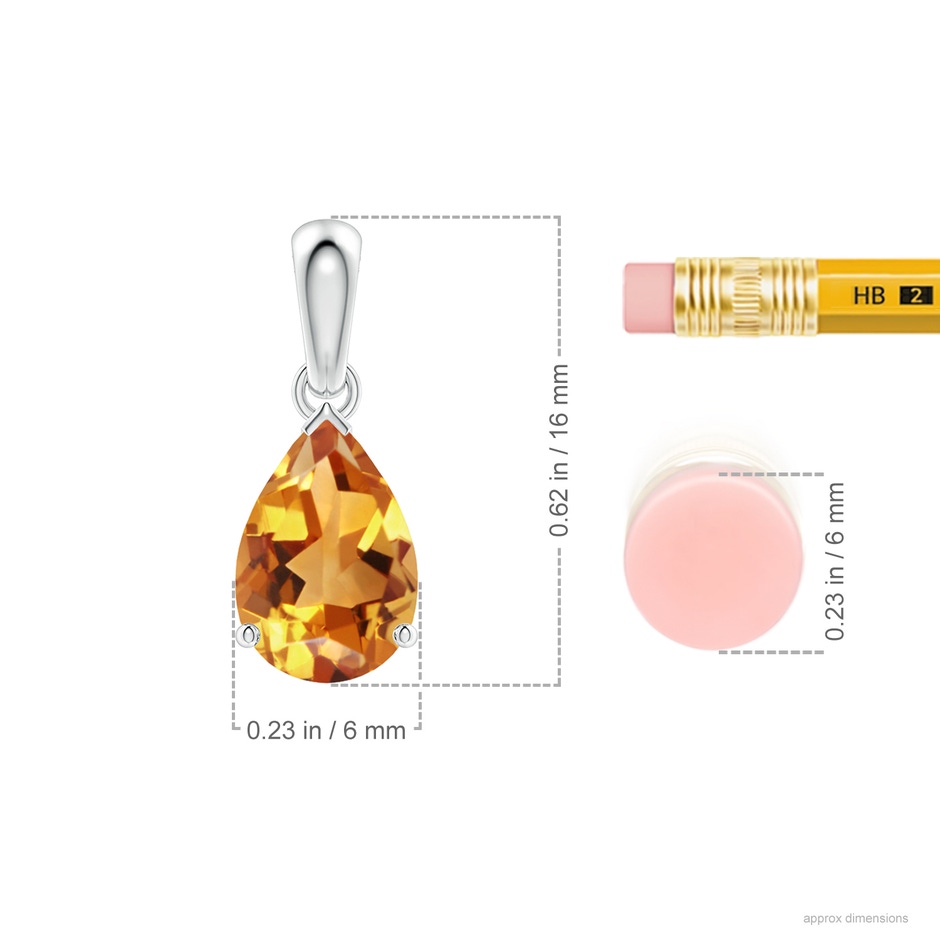 9x6mm AA Pear-Shaped Citrine Solitaire Pendant in 9K White Gold ruler
