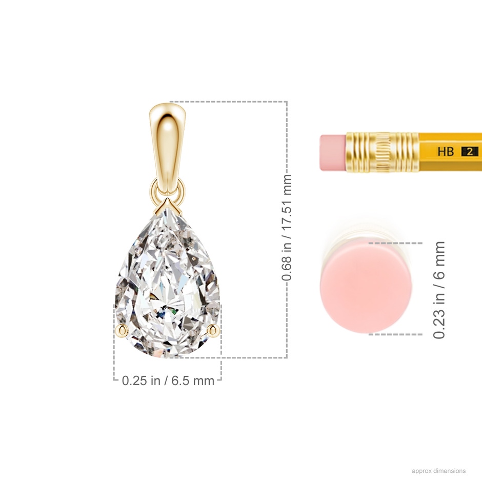 10x6.5mm IJI1I2 Prong-Set Pear Diamond Solitaire Pendant in Yellow Gold ruler