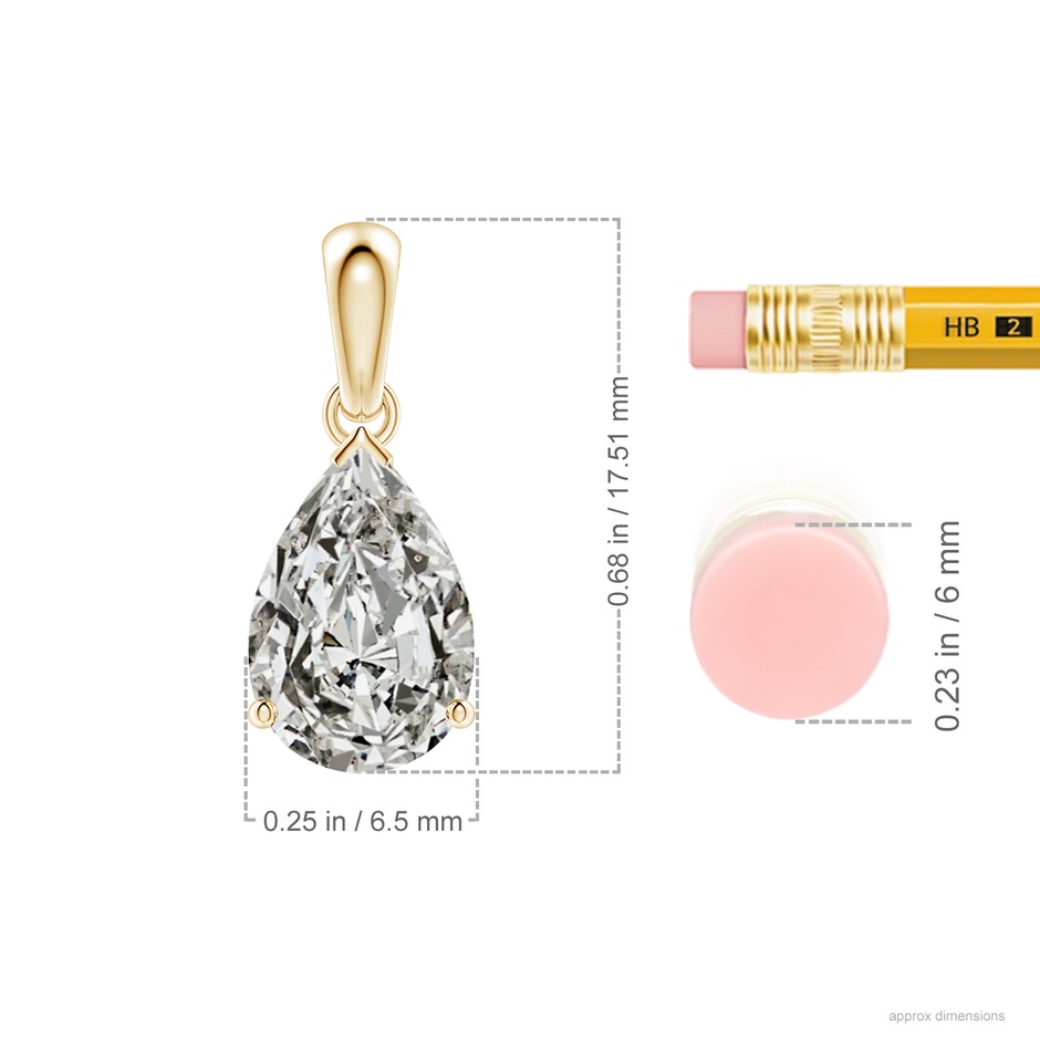 10x6.5mm KI3 Prong-Set Pear Diamond Solitaire Pendant in 18K Yellow Gold ruler