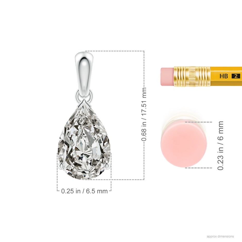 10x6.5mm KI3 Prong-Set Pear Diamond Solitaire Pendant in P950 Platinum ruler