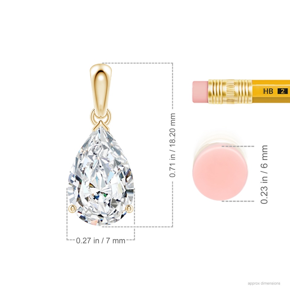 11x7mm GVS2 Prong-Set Pear Diamond Solitaire Pendant in 18K Yellow Gold ruler