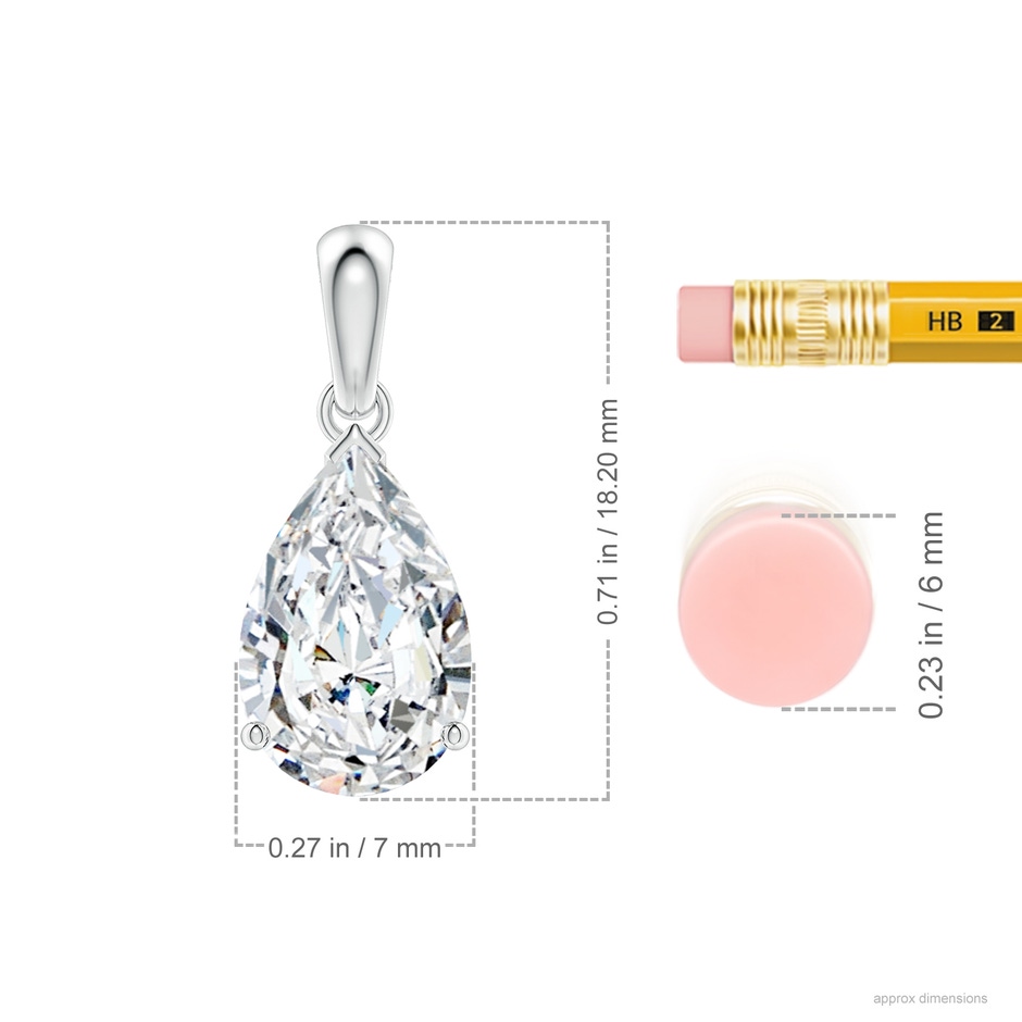 11x7mm GVS2 Prong-Set Pear Diamond Solitaire Pendant in P950 Platinum ruler