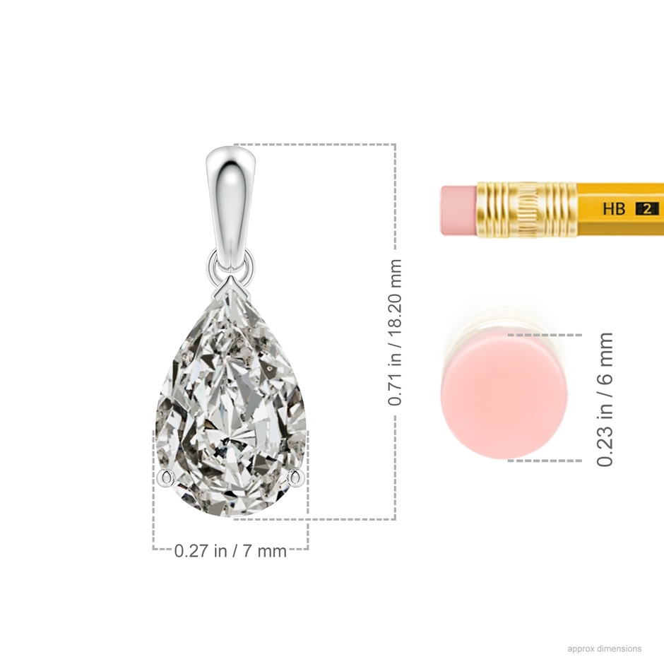 11x7mm KI3 Prong-Set Pear Diamond Solitaire Pendant in White Gold ruler