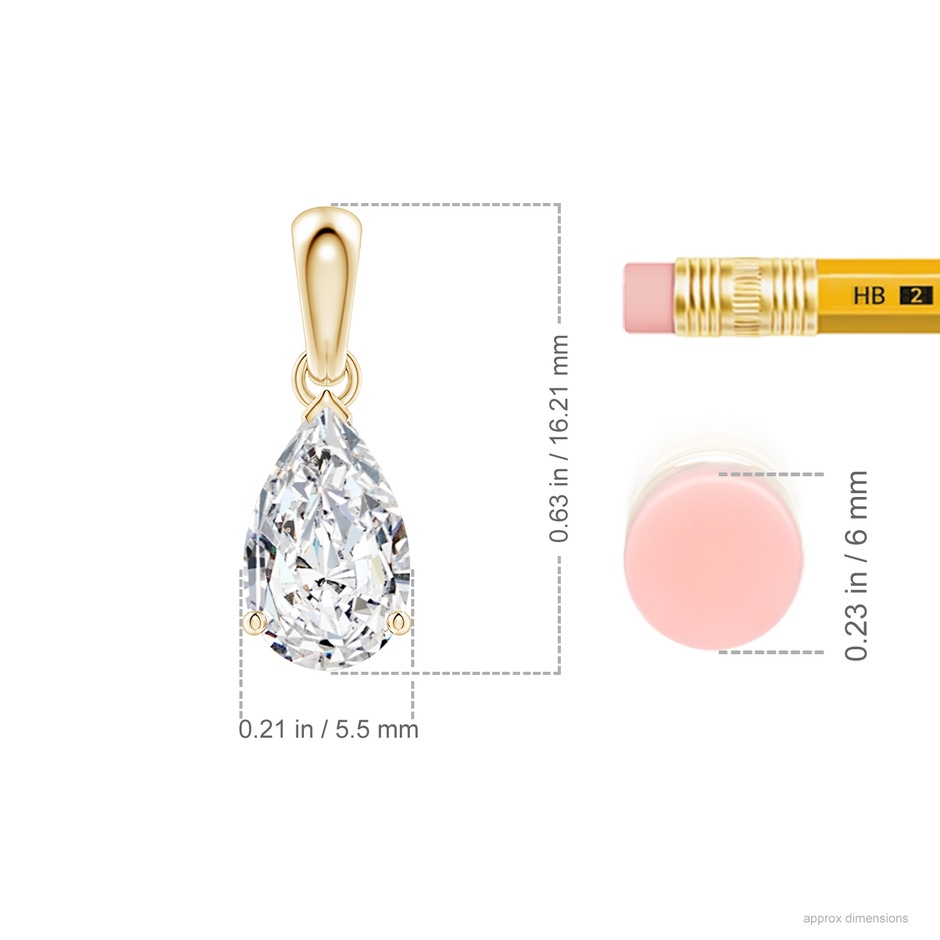 9x5.5mm HSI2 Prong-Set Pear Diamond Solitaire Pendant in Yellow Gold ruler