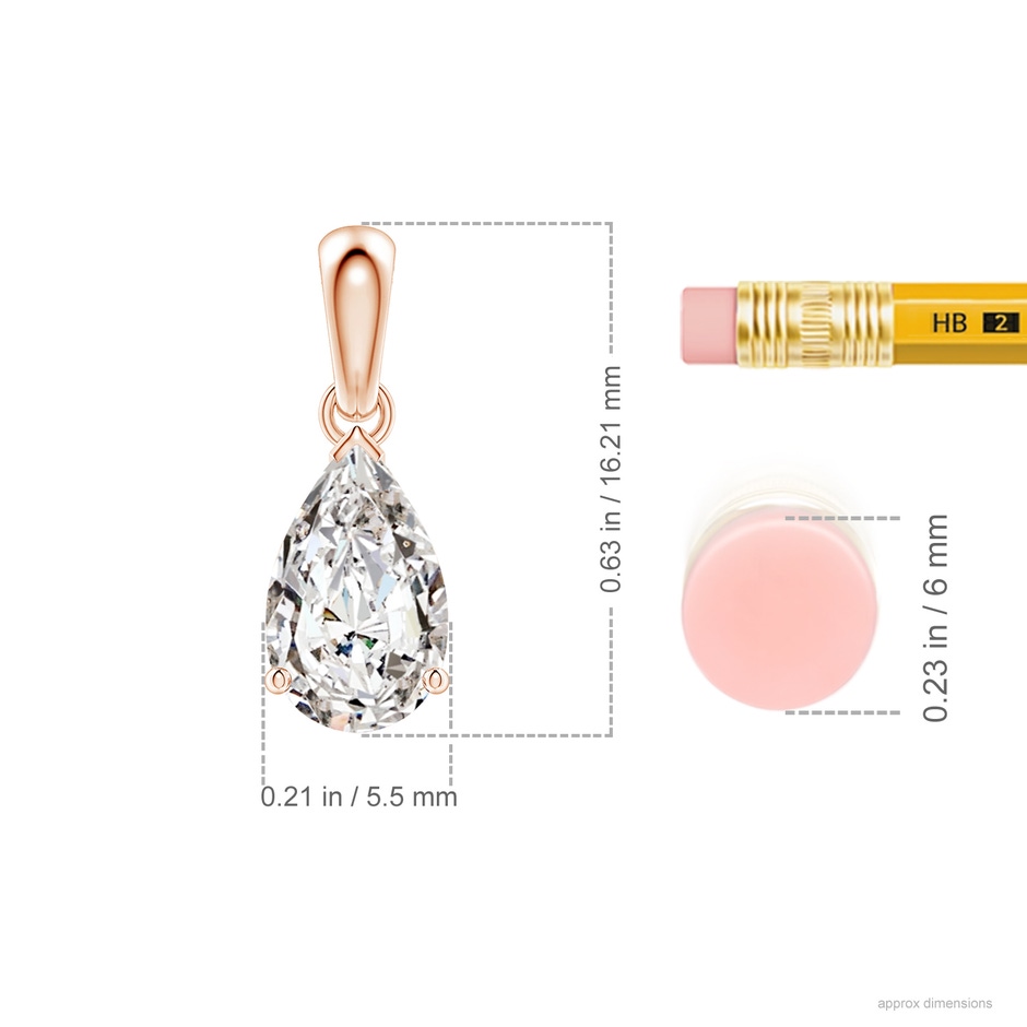 9x5.5mm IJI1I2 Prong-Set Pear Diamond Solitaire Pendant in Rose Gold ruler