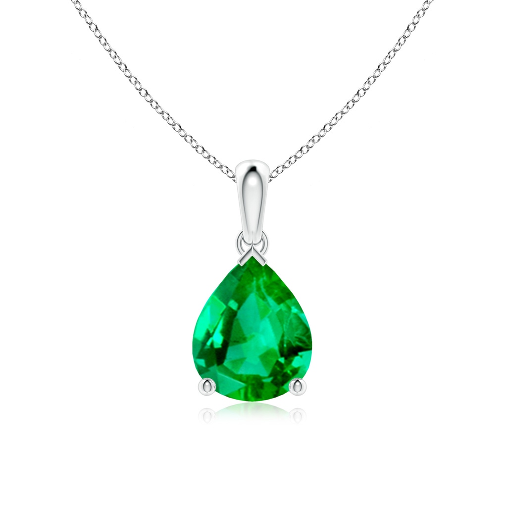 10x8mm AAA Pear-Shaped Emerald Solitaire Pendant in White Gold