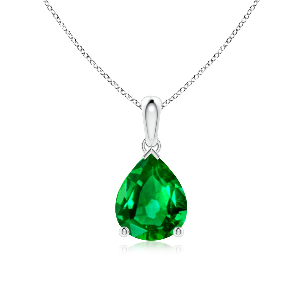 10x8mm AAAA Pear-Shaped Emerald Solitaire Pendant in S999 Silver