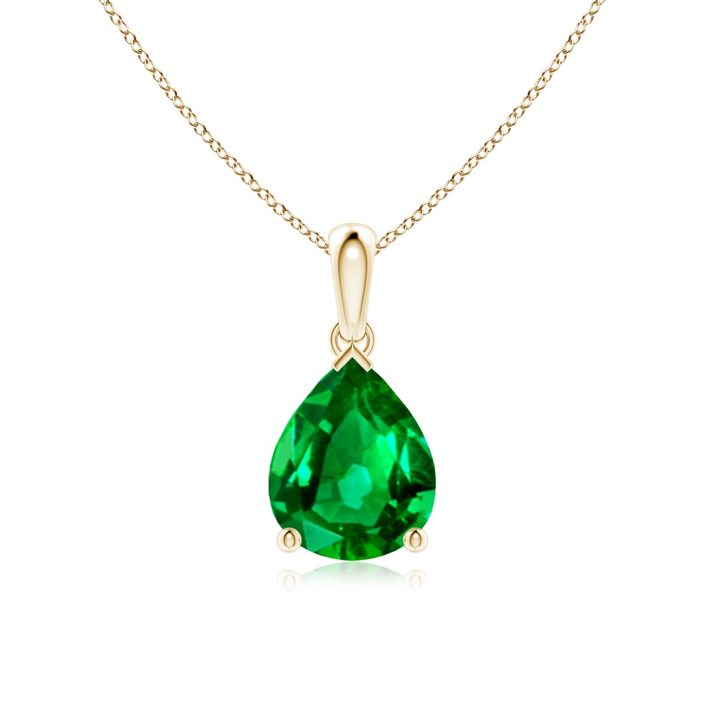 10x8mm AAAA Pear-Shaped Emerald Solitaire Pendant in Yellow Gold