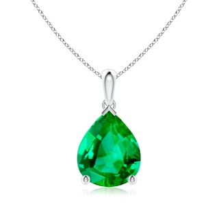 12x10mm AAA Pear-Shaped Emerald Solitaire Pendant in White Gold