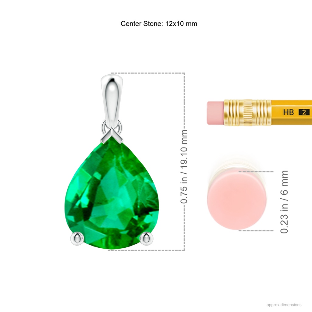 12x10mm AAA Pear-Shaped Emerald Solitaire Pendant in White Gold ruler