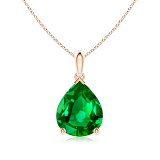 12x10mm AAAA Pear-Shaped Emerald Solitaire Pendant in 9K Rose Gold