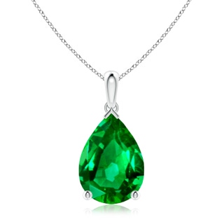 14x10mm AAAA Pear-Shaped Emerald Solitaire Pendant in S999 Silver