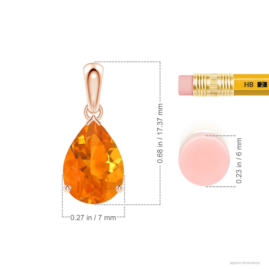10x7mm AA Prong-Set Pear Fire Opal Solitaire Pendant in 18K Rose Gold ruler