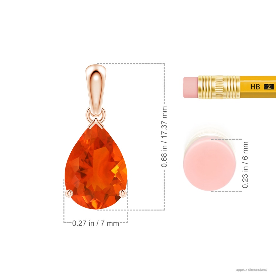 10x7mm AAA Prong-Set Pear Fire Opal Solitaire Pendant in 18K Rose Gold ruler
