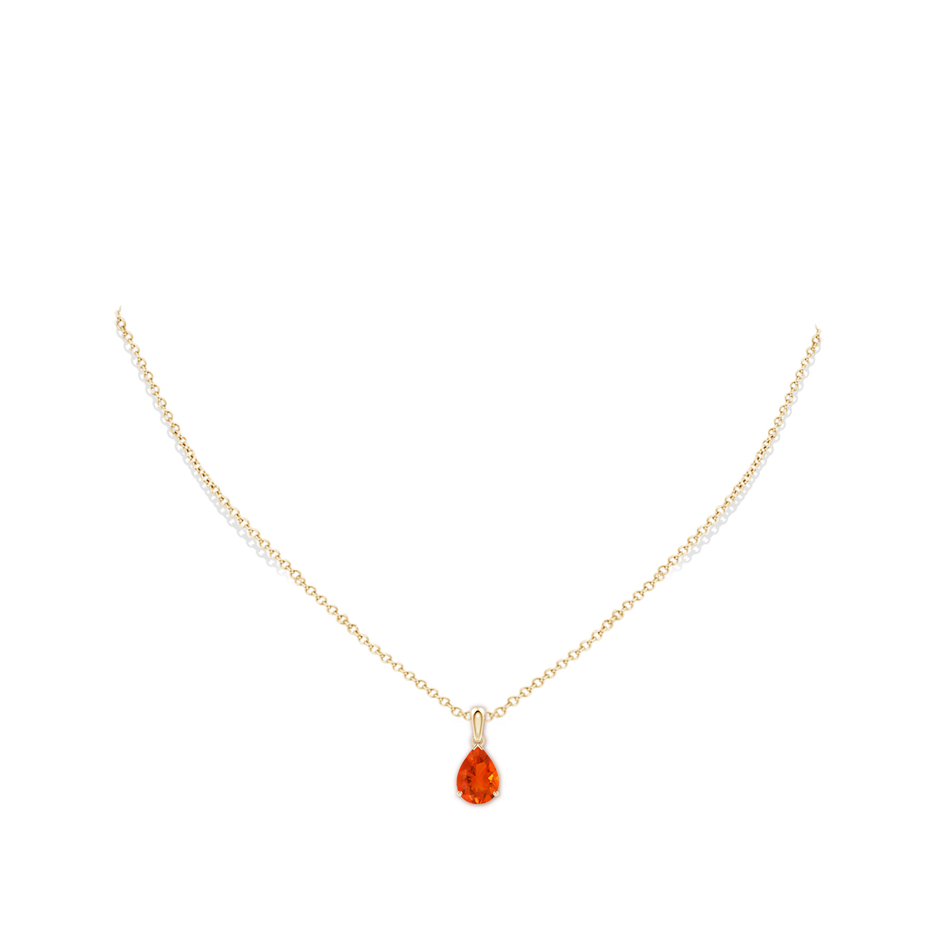 10x7mm AAA Prong-Set Pear Fire Opal Solitaire Pendant in Yellow Gold pen