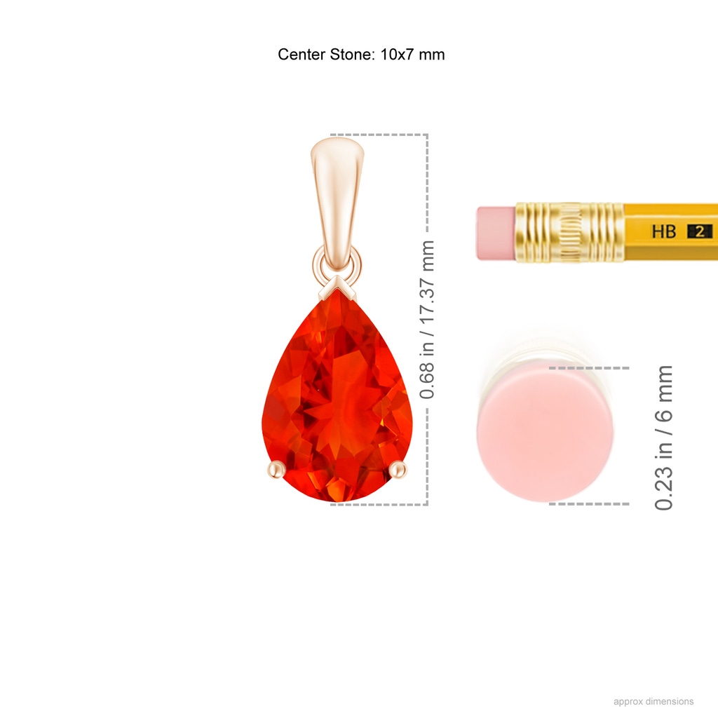 10x7mm AAAA Pear-Shaped Fire Opal Solitaire Pendant in Rose Gold Ruler