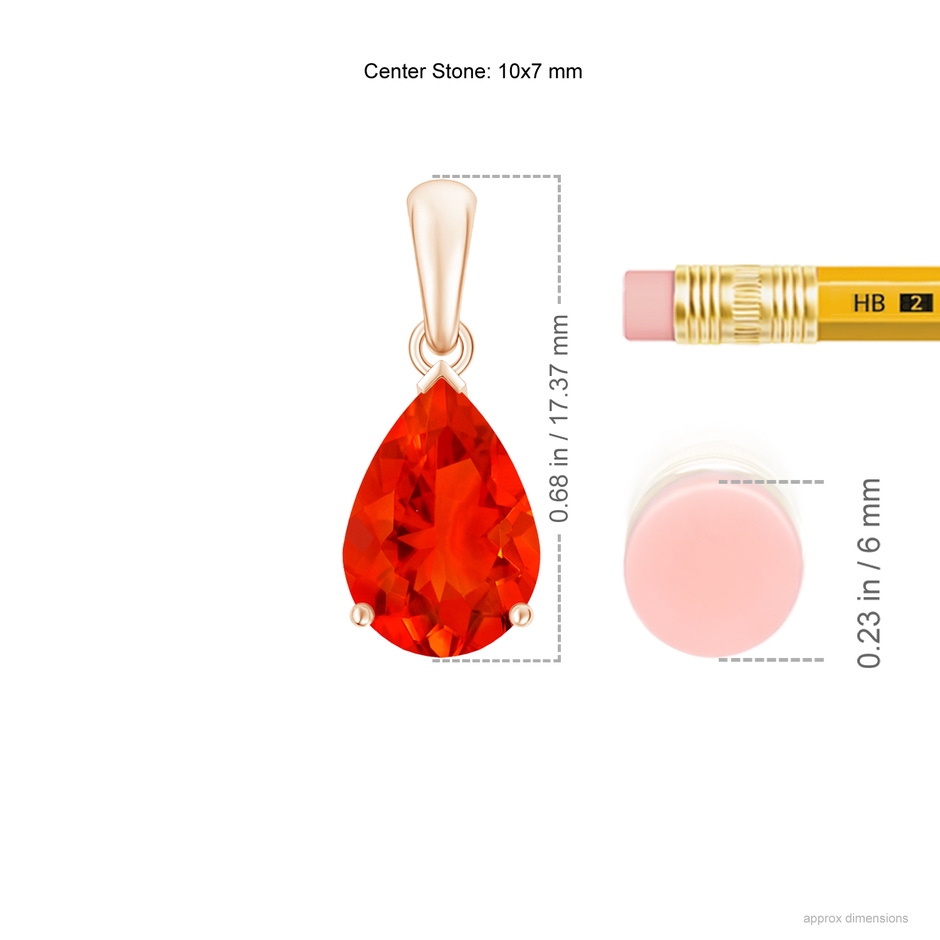 10x7mm AAAA Pear-Shaped Fire Opal Solitaire Pendant in Rose Gold ruler