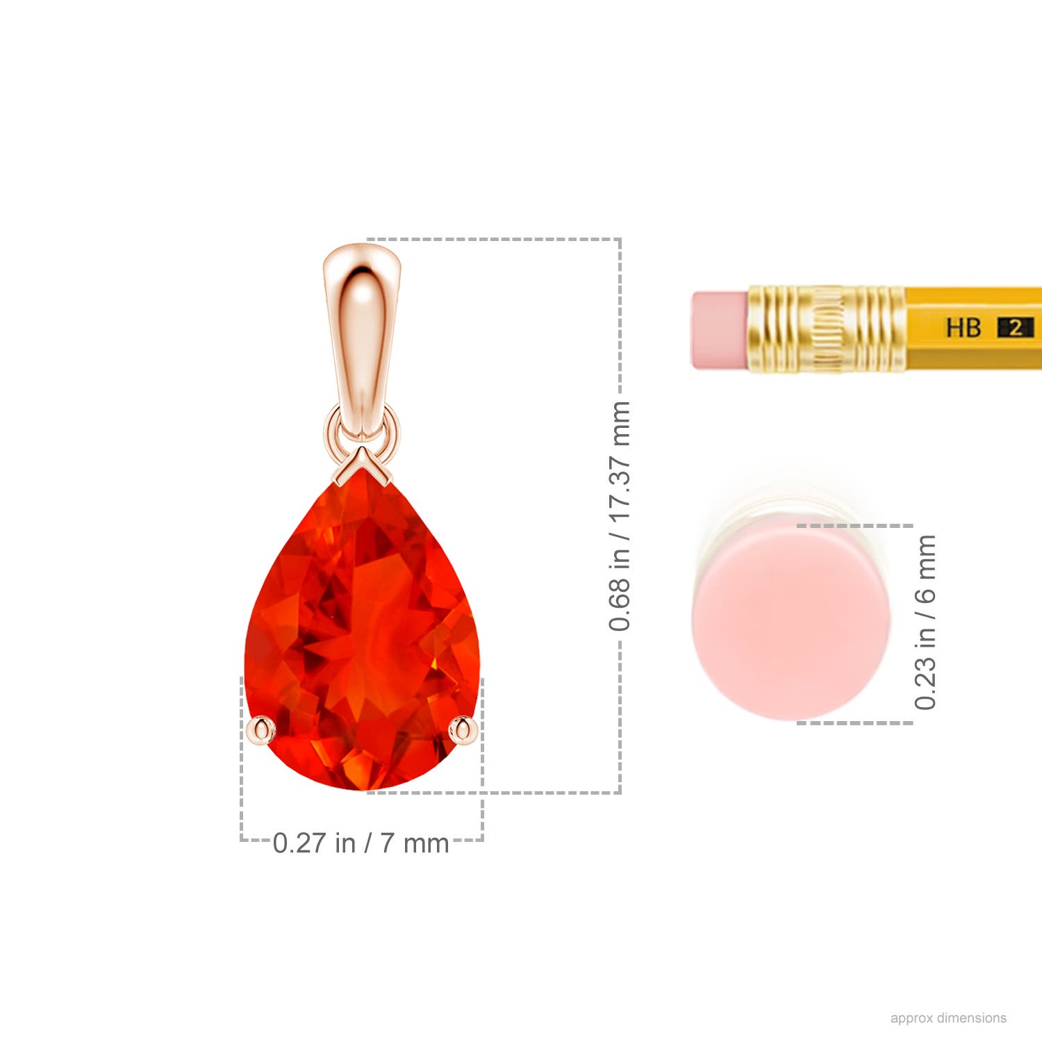10x7mm AAAA Prong-Set Pear Fire Opal Solitaire Pendant in Rose Gold - ruler