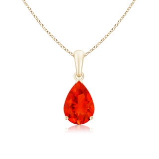 10x7mm AAAA Pear-Shaped Fire Opal Solitaire Pendant in Yellow Gold
