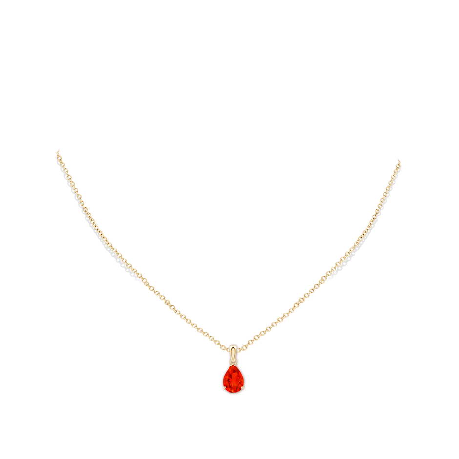 10x7mm AAAA Prong-Set Pear Fire Opal Solitaire Pendant in Yellow Gold pen