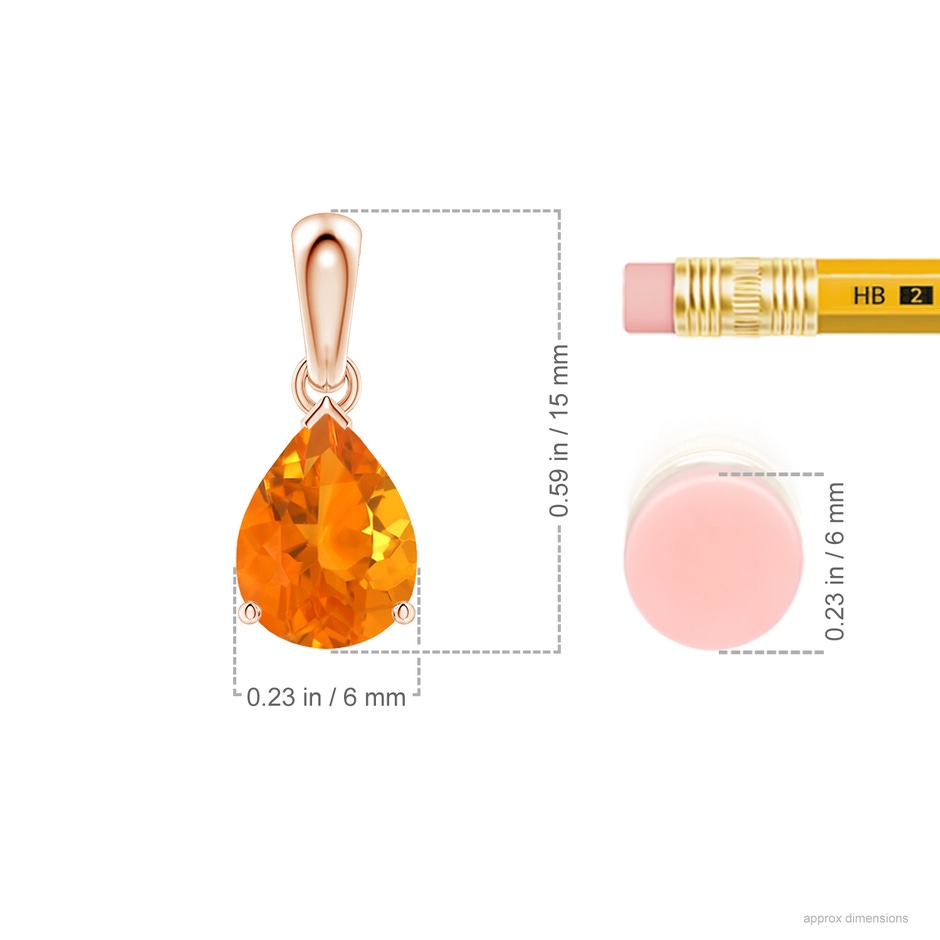 8x6mm AA Prong-Set Pear Fire Opal Solitaire Pendant in Rose Gold ruler