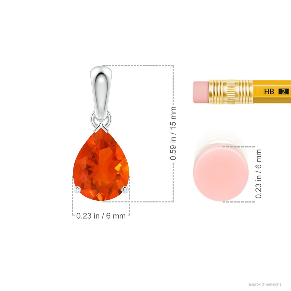 8x6mm AAA Prong-Set Pear Fire Opal Solitaire Pendant in S999 Silver ruler