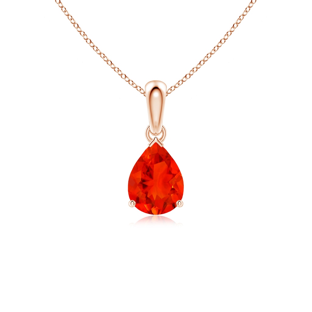 8x6mm AAAA Prong-Set Pear Fire Opal Solitaire Pendant in 10K Rose Gold
