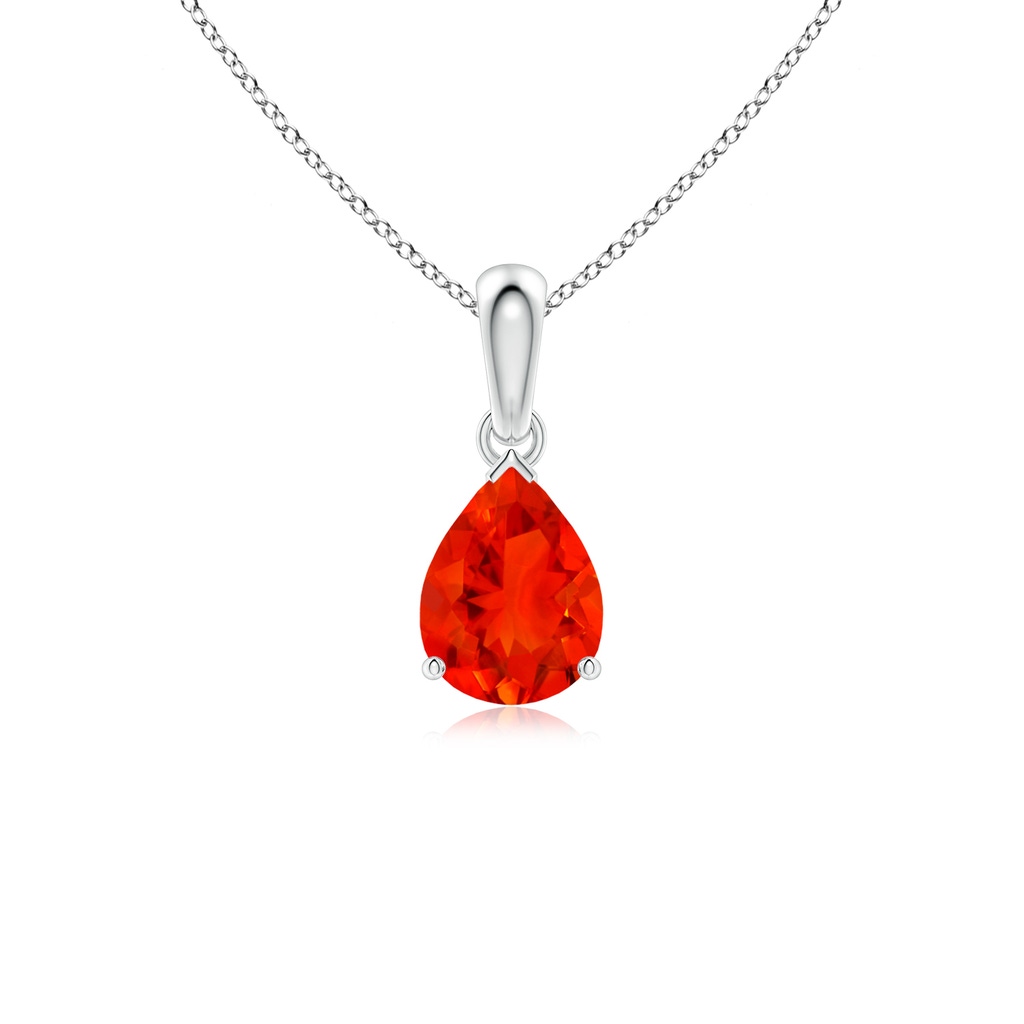 8x6mm AAAA Prong-Set Pear Fire Opal Solitaire Pendant in S999 Silver