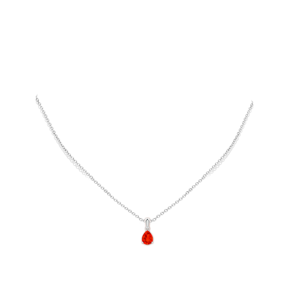 8x6mm AAAA Prong-Set Pear Fire Opal Solitaire Pendant in S999 Silver pen