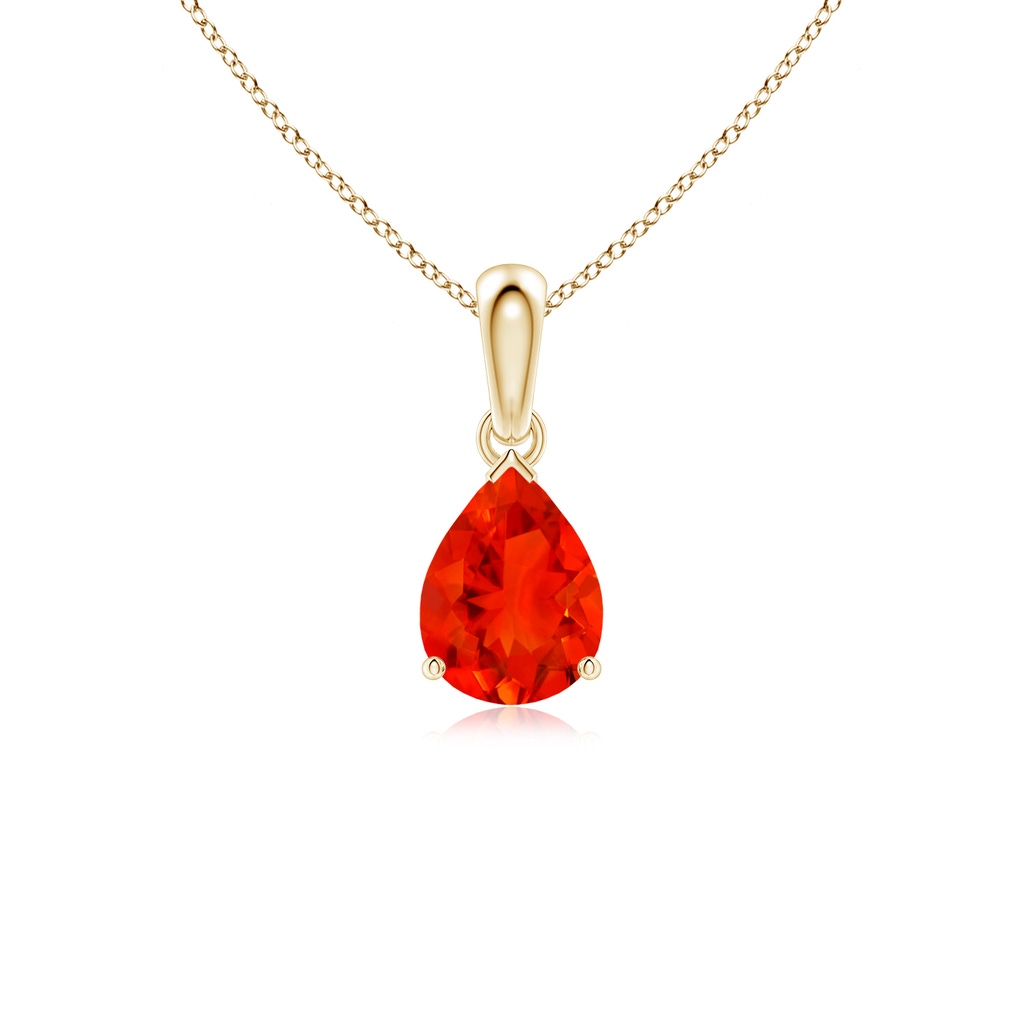 8x6mm AAAA Prong-Set Pear Fire Opal Solitaire Pendant in Yellow Gold