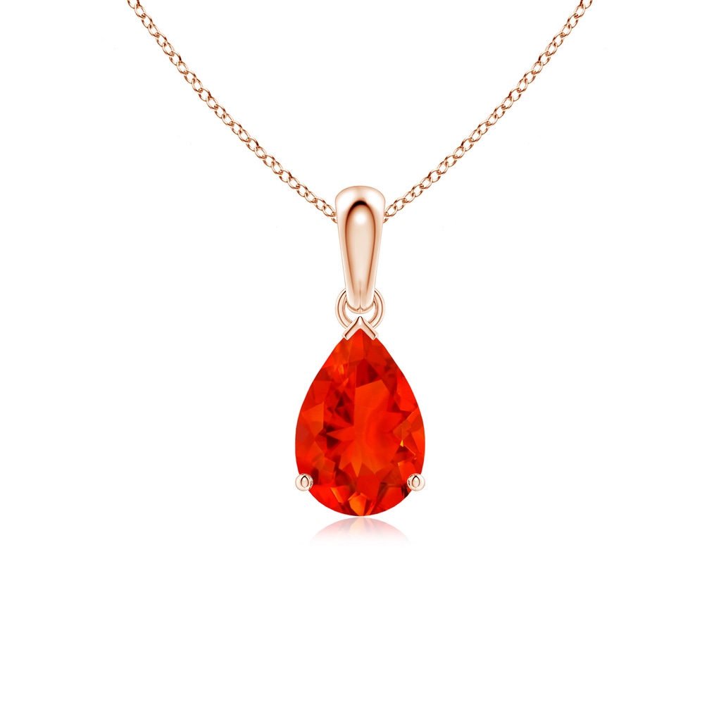 9x6mm AAAA Prong-Set Pear Fire Opal Solitaire Pendant in 10K Rose Gold