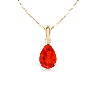 9x6mm AAAA Prong-Set Pear Fire Opal Solitaire Pendant in 10K Yellow Gold