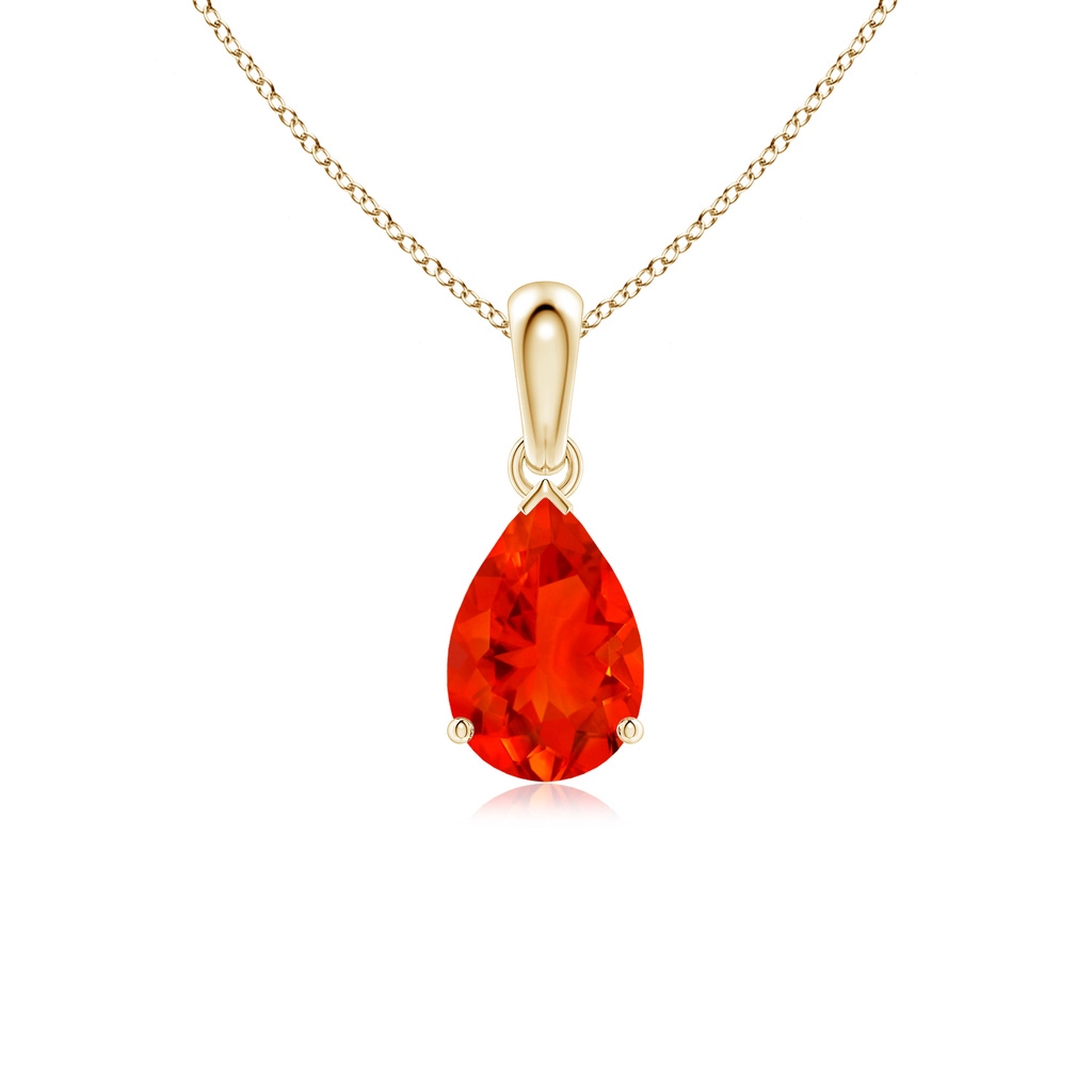 9x6mm AAAA Prong-Set Pear Fire Opal Solitaire Pendant in 18K Yellow Gold