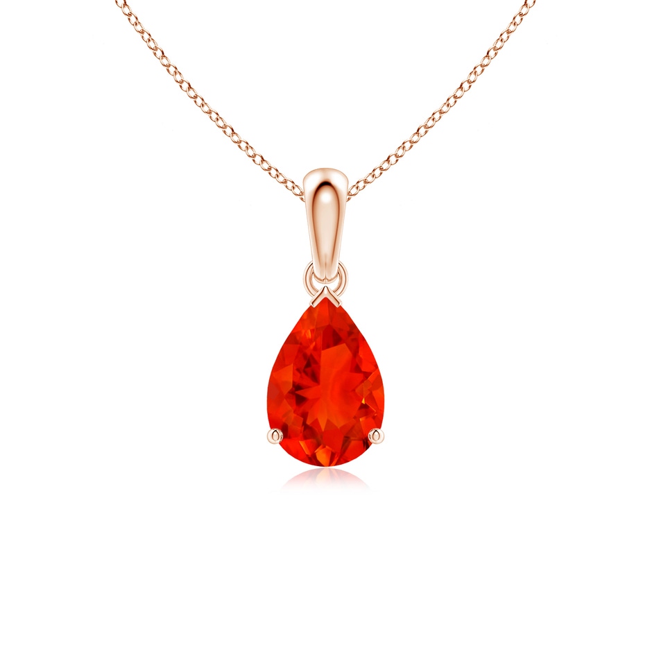 9x6mm AAAA Prong-Set Pear Fire Opal Solitaire Pendant in Rose Gold 