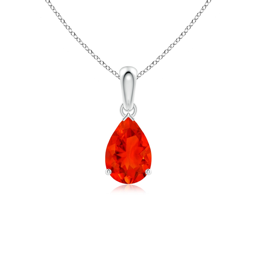 9x6mm AAAA Prong-Set Pear Fire Opal Solitaire Pendant in S999 Silver