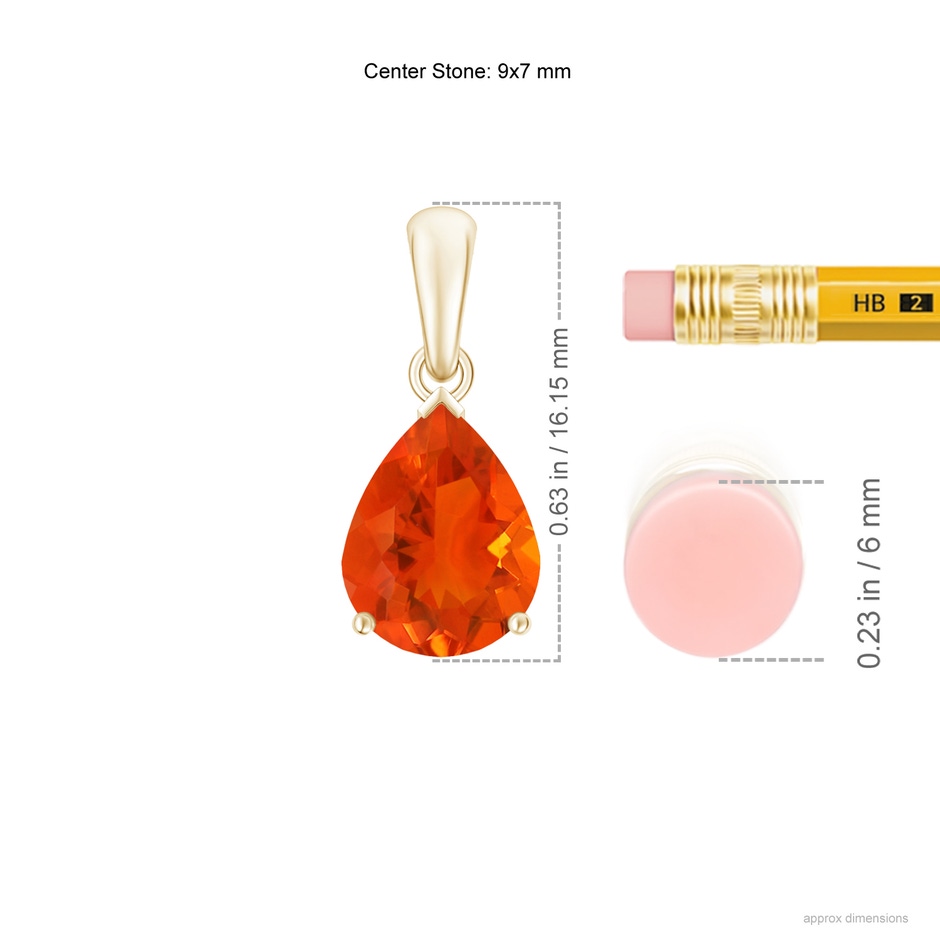 9x7mm AAA Pear-Shaped Fire Opal Solitaire Pendant in Yellow Gold ruler