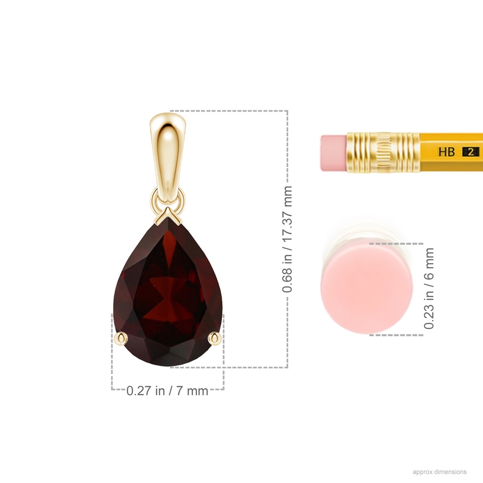 10x7mm A Pear-Shaped Garnet Solitaire Pendant in Yellow Gold ruler
