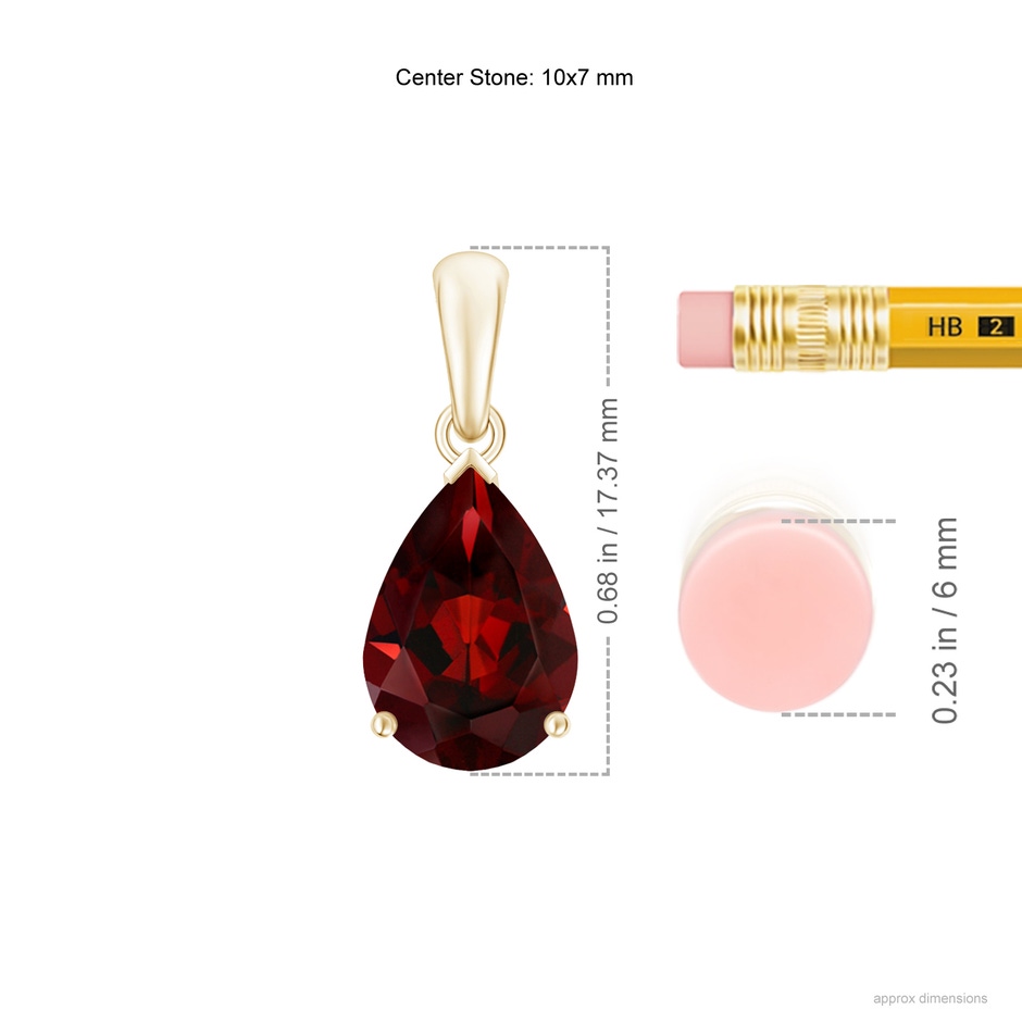 10x7mm AAA Pear-Shaped Garnet Solitaire Pendant in Yellow Gold ruler