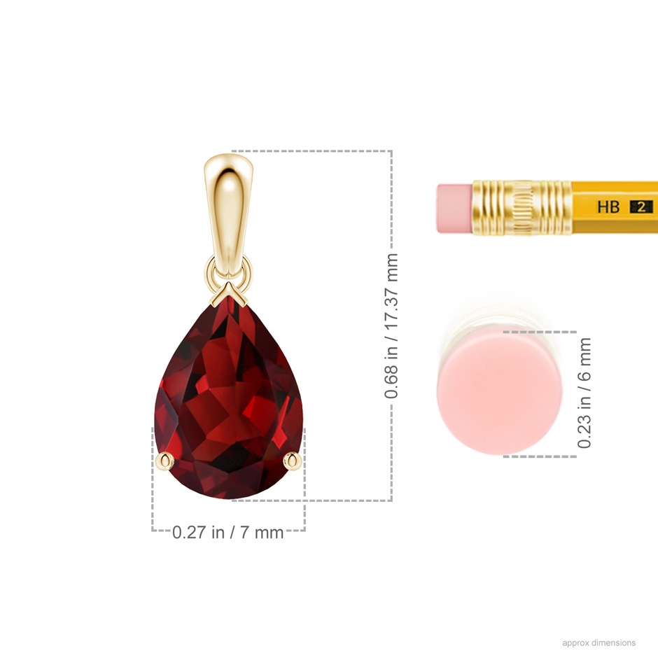 10x7mm AAAA Pear-Shaped Garnet Solitaire Pendant in 9K Yellow Gold ruler