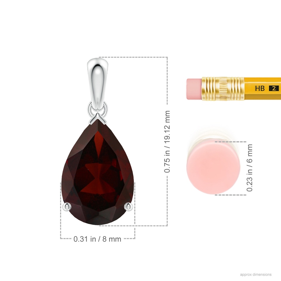 12x8mm A Pear-Shaped Garnet Solitaire Pendant in P950 Platinum ruler