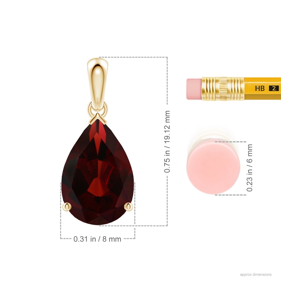 12x8mm AA Pear-Shaped Garnet Solitaire Pendant in 18K Yellow Gold ruler
