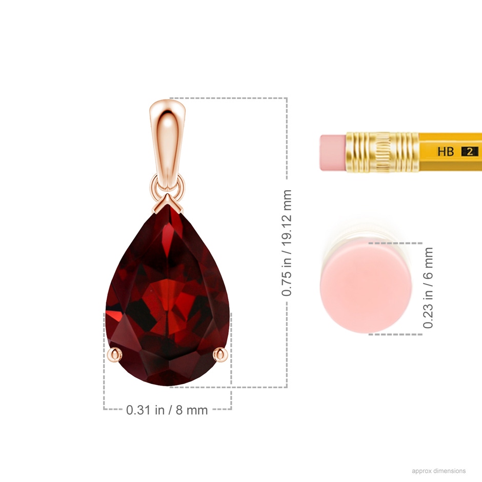12x8mm AAA Pear-Shaped Garnet Solitaire Pendant in Rose Gold ruler
